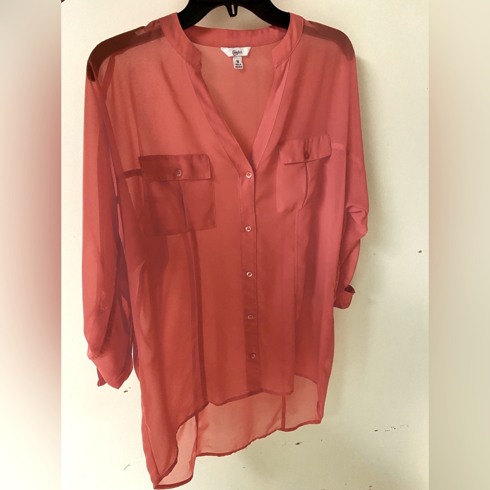 Womens sheer button up blouse size medium